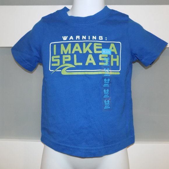 The Children's Place Warning I Make A Splash SS T-Shirt Size 6/9 Months Boy's - Picture 1 of 3